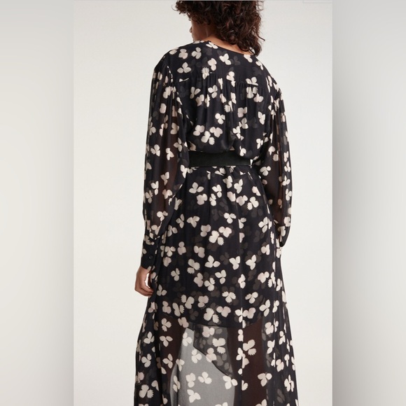 The Kooples Paris ASYMMETRIC LONG FLOWING DRESS BLACK FLORAL 1 - Picture 2 of 9